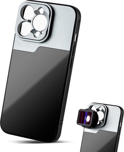 MOJOGEAR 17mm lens case voor iPhone 13 Pro – Schroefdraad voor macrolens, telelens, anamorphic lens of DOF-adapter – Stevig hoesje – Zwart/Grijs