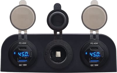 ProRide 12V USB Autolader 2 Poorten - 45W/QC3.0 - Voltmeter en 12V/24V Sigarettenplug - Drievoudig opbouw