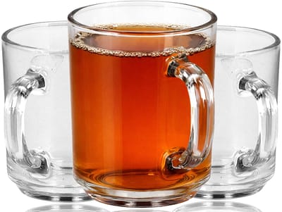Theeglazen 230 ml met oor – 3 Stuks Koffiekopjes – Glazen Theemokken voor Thee, Koffie en Warme Dranken