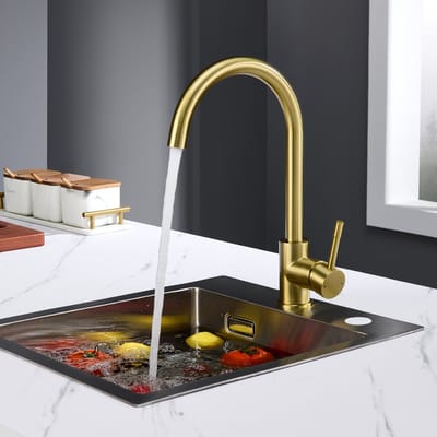 CECIPA max Keukenkraan Goud - 360° draaibereik - Mengkraan Keuken - Badkamer Kraan - C-vormig - Warm en Koud - RVS