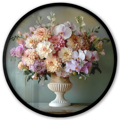 Poster in lijst Rond - Fotolijst 40x40 cm - Posters - Orchidee - Boeket - Vaas - Bloemen - Ronde posterlijst zwart - Decoratie - Wanddecoratie woonkamer - Muurdecoratie slaapkamer