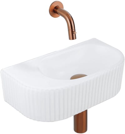 QeramiQ Fuente fonteinset – halfrond – 40x21.5x12 cm – keramiek wit mat – zonder kraangat – geribbeld