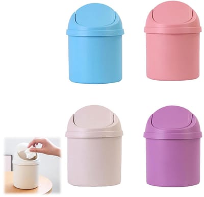 Mini Prullenbak - Tafel Afvalemmer - Bureau Organisatie - Met Deksel - 4 Stuks - Multicolor