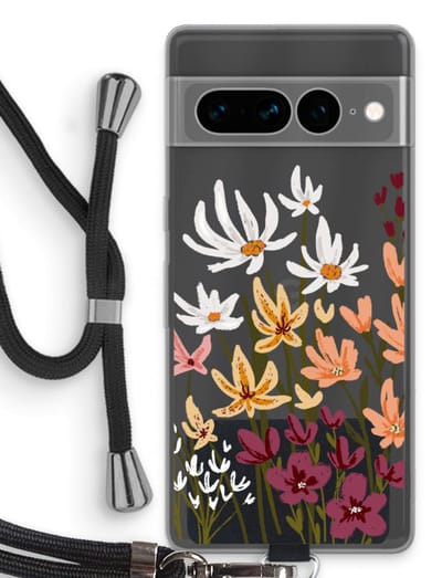 Case Company® - Hoesje met koord geschikt voor Google Pixel 7 Pro hoesje met Koord - Painted wildflowers - Telefoonhoesje met Zwart Koord - Bescherming aan alle Kanten en Over de Schermrand