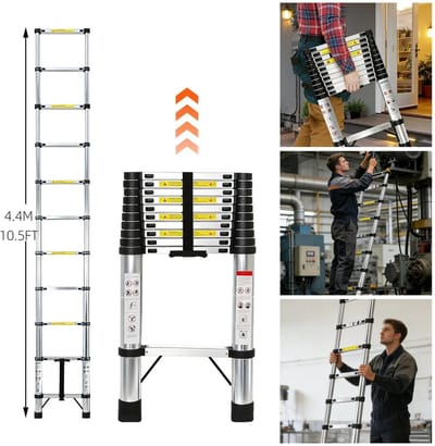 Lifero Telescopische Ladder - RVS Vouwladder - Uitschuifbare Ladder 2.6m - Trapladder - Draagvermogen 150kg - 9 Treden met Haken