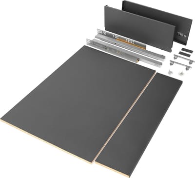 Emuca Set lade Vertex voor keuken of bad inclusief panelen, zacht sluiten, 500x178mm, module 900mm, staal, antracietgrijs