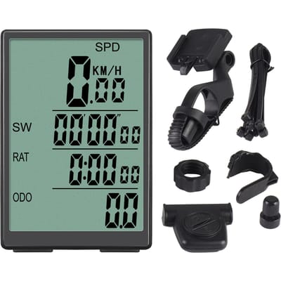 Compteur de vélo sans fil Compteur de vitesse de vélo étanche Écran LCD 3 pouces Rétroéclairé Odomètre de cyclisme noir