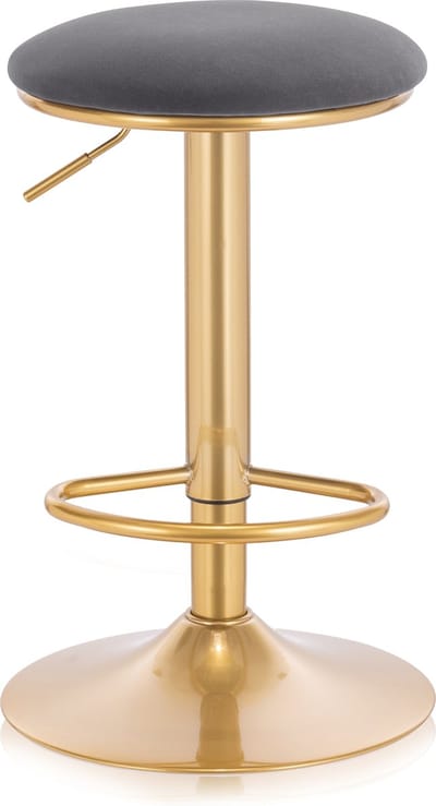 Happyment Luxe Barkruk - Velvet - Barkrukken zonder rugleuning - Grijs/goud - Verstelbaar - 38x61-82cm