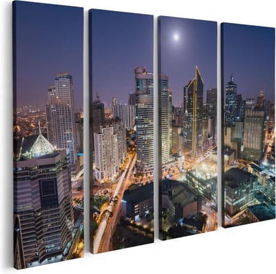 Artaza Canvas Schilderij Vierluik Makati Stad Skyline in de Nacht in Thailand  - 80x60 - Foto Op Canvas - Canvas Print