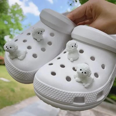 Ensemble de Décorations de Chaussures Mini Chiots Mignons 3D Détachables DIY Figurines Chien Bichon Frisé Accessoire, Utilisé pour Sabots, Cadeaux Fête de Vacances gray