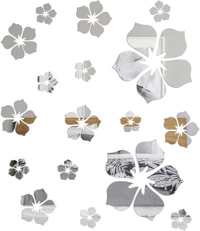 18 stuks set - Spiegel Sticker - Muurstickers - Spiegel Wanddecoratie - Plakspiegels - Wandspiegel - slagvast spiegelblad van Acryl - Plakspiegel - Spiegeldecoratie - Zelfklevende - Verwijderbare - Bloem 15cm/7.5cm/4.5cm - zilver