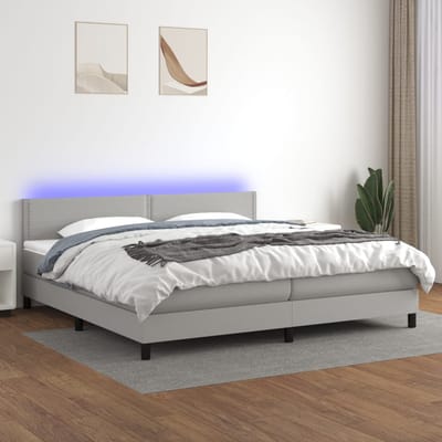 vidaXL - Boxspring - met - matras - en - LED - stof - lichtgrijs - 200x200 - cm