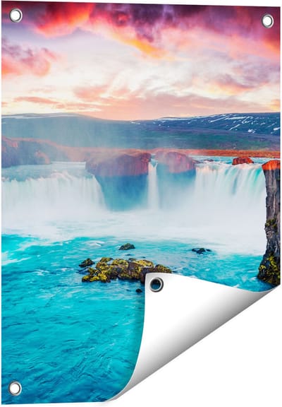 Gards Tuinposter Watervallen op het Blauwe Water in IJsland - 40x50 cm - Tuindoek - Tuindecoratie - Wanddecoratie buiten - Tuinschilderij