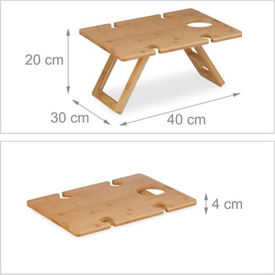 Opvouwbare wijntafel - Houder voor 4 wijnglazen & 1 fles - Bamboe wijn bijzettafel naturel - Compact formaat 20x40x30 cm