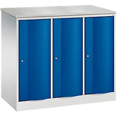 C+P Garderobekast Resisto, 3 vakken, 3 legplanken, B 1148 x D 540 x H 1077 mm, lichtgrijs/gentiaanblauw