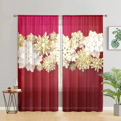2 stuks, Kerst 3d Papieren Knipsels sneeuwvlok gordijnen -30% verduistering - geschikt voor woonkamer, slaapkamer, huisdecoratie W150CM H166CM&Rod pocket white