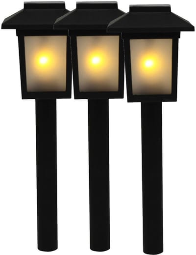 Benson Tuinlamp prikspot - 3x - solar - vlam effect 34,5 cm - sfeervolle tuinverlichting - prikker / lantaarn
