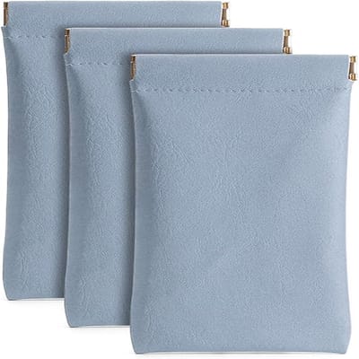 Set van 3 zonnebrilhoesjes in leerlook – Zacht PU-etui met knijpsluiting – Draagbaar, voor dames en heren – Blauw