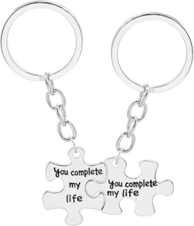 Bixorp Friends Vriendschap Sleutelhanger voor 2 met Puzzelstukjes "You Complete my Life" Zilverkleurig -  Best Friends BFF Cadeau voor haar