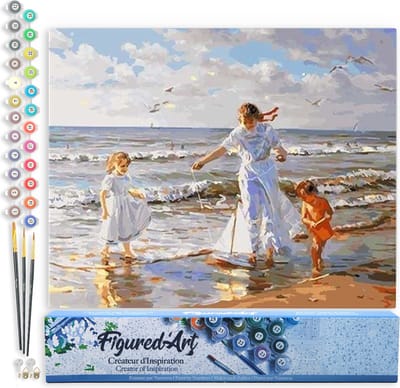Figured'Art Schilderen op Nummer Volwassenen canvas Spelen op het strand- Handwerk acrylverf Kit DIY Compleet - 40x50cm zonder frame