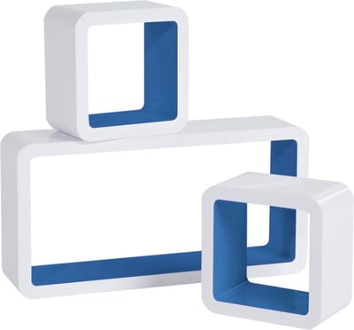 Bolt Edge Wandplank Cube - Donkerblauw/Wit - Zwevend - Set van 3 - Voor fotolijsten en boeken