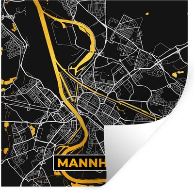 Muurstickers - Sticker Folie - Mannheim - Goud - Plattegrond - Stadskaart - Kaart - Duitsland - 100x100 cm - Plakfolie - Muurstickers Kinderkamer - Zelfklevend Behang XXL - Zelfklevend behangpapier - Stickerfolie
