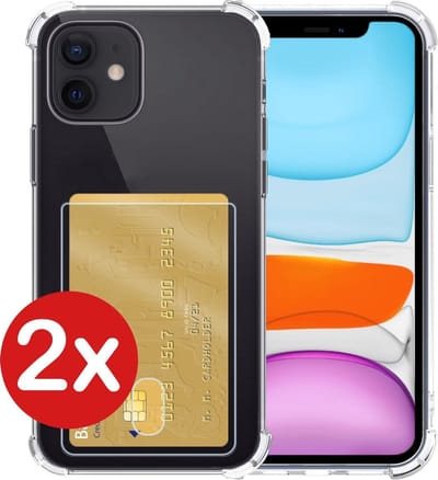 Hoesje - 2 Stuks - Geschikt voor Apple iPhone 11 - Met Pashouder en Kaarthouder - Telefoon Hoes Shockproof - Back Cover - Siliconen Case - Shock Proof - Pasjes Houder - Telefoonhoes - Transparant