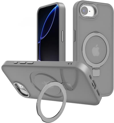 Mobiq - Ringstand Magsafe Hoesje geschikt voor iPhone 16e (2025) - grijs