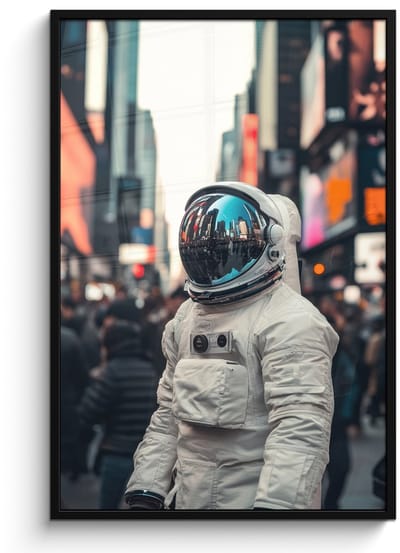 Poster in lijst - Fotolijst 80x120 cm - Posters - Stad - Mensen - Astronaut - Wit - Posterlijst zwart - Decoratie - Wanddecoratie woonkamer - Muurdecoratie slaapkamer