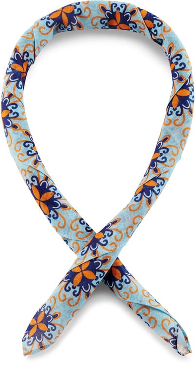 Katoenen halsdoek met licht turquoise en oranje bloemenpatroon