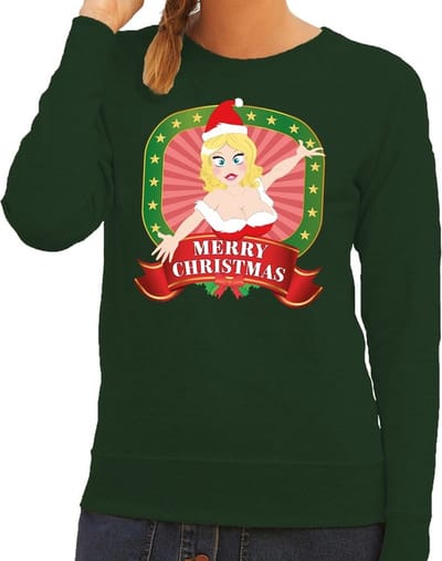 Foute kersttrui / sweater sexy kerstvrouw - groen - Merry Christmas voor dames XS