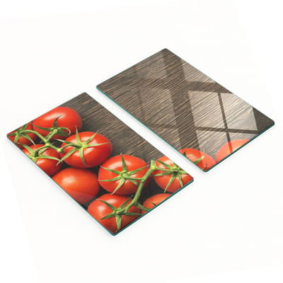 Duurzame en stijlvolle glazen snijplanken met tomatenpatroon op hout, 2x30x52 cm