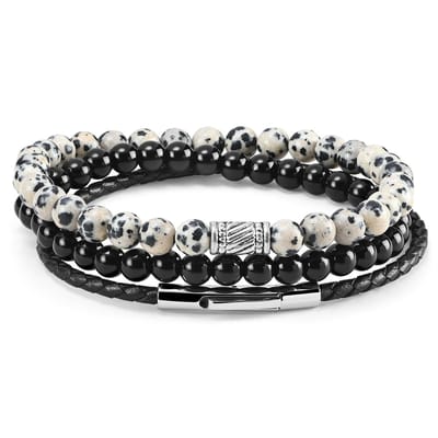 Raipur Wit & Zwart Stenen Armbandset