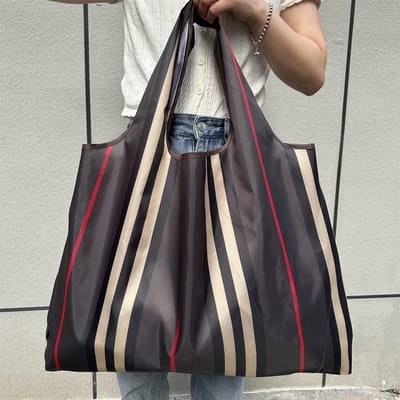 Grand Format Épais Nylon Grand Cabas ECO Réutilisable Polyester Portable Épaule Sacs à Main Femme Pliable Pochette Sac de Shopping Pliable gray