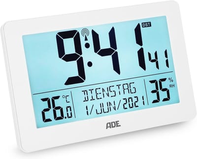 Digitale XL Radiogestuurde Klok met Grote Cijfers | Tafelklok met 2 Wektijden en Verlichting | Thermometer en Hygrometer | Batterijgevoed | Slapen en Opstaan