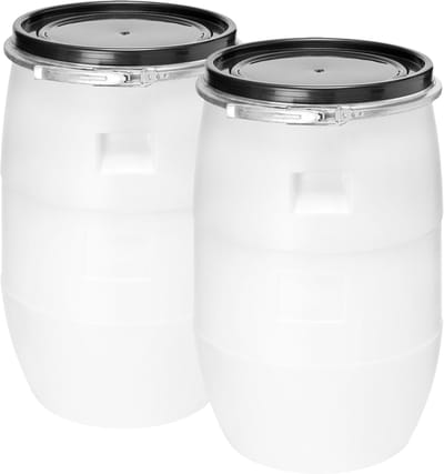 Garronda 2x60l Kunststof Trommel Met Deksel - Regenton - Vat - HDPE - Voedselvat - Tuin Hobbock – Witx2 - GD-STE-Barrel-B60C-2B