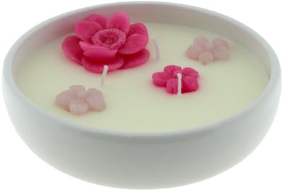 Home Society - Kaars - Kaars in Schaal - Flower - Fuchsia/Roze-Wit - 15x15x5cm - Lente