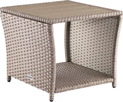 Casaria Bijzettafel - WPC Tafelblad Polyrotan 45x45x40cm – Beige