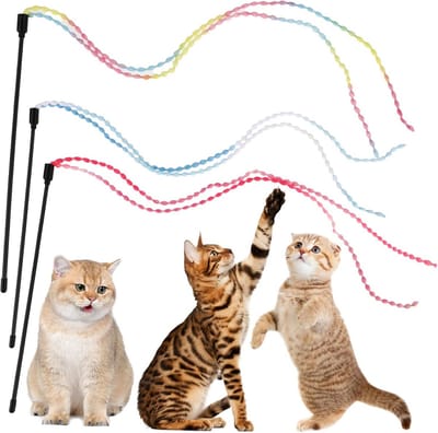 3-Delige Interactieve Kattenhengel Speelgoed Regenboog Toverstaf Met Lint - Stimuleert Spelen en Trainen