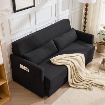 OKWISH Slaapbank 165 X 92 X 82 Cm - 2 In 1 Opvouwbaar Bankbed Met Lendenkussens En Tijdschrifttassen - Cordstof - Zwart