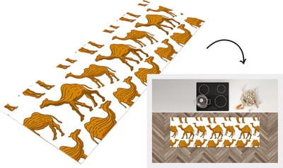 Keukenloper - Loper keuken - Kameel - Hout - Patronen - 150x50 cm - Keukenloper vinyl