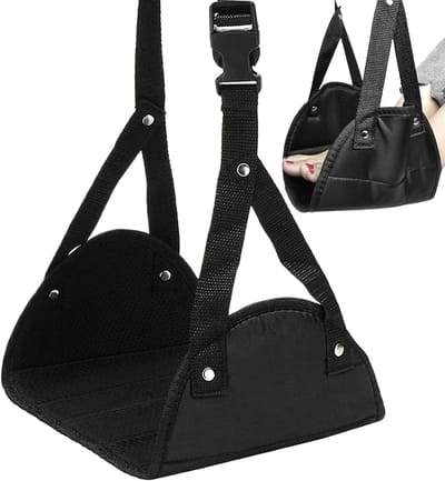 Vliegtuig Voethangmat - Reis Voetensteun - Comfortabel Reizen - Ademende Mesh - 18 x 12 cm - Zwart