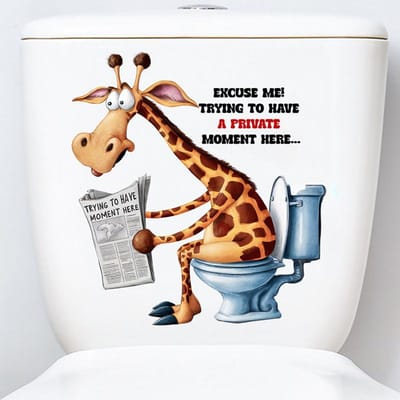 Cartoon Dier Toiletstickers Grappige Giraf Leest Krant 3D Vinyl Muurschildering Voor Huisdecoratie Badkamer WC Waterdicht Behang
