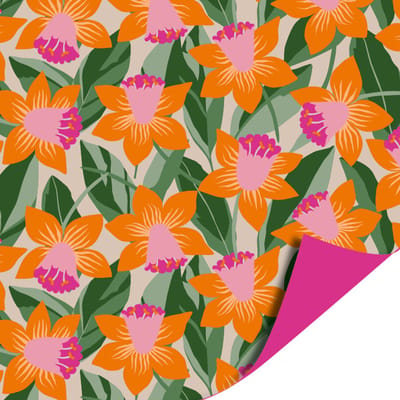Het Inpakhuis - Cadeaupapier - Inpakpapier - Kadopapier - Retro Riviera - Palmboom - Roze - Oranje - 50cm x 3m