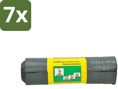 7 x Komo Vuilniszakken Trekband 60L 15 stuks per verpakking - Afvalzak 60 L - Trekband Vuilniszak - Vuilniszak 60 L - Vuilniszak Met Trekband - Vuilniszak LDPE