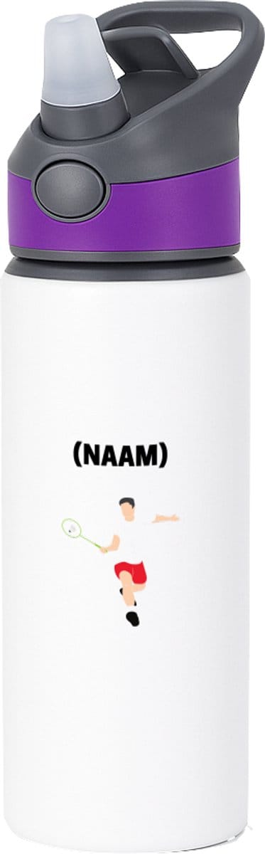 Hacebo® - Badminton met eigen naam waterfles met rietje paars - Badminton - Badmintonner - Sport - water fles - 650ML