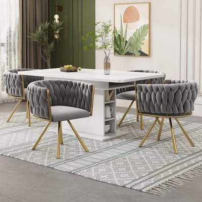 REDOM - Eetkamerstoelenset - Draaibaar - Ergonomisch - Modern - Voor Eethoek - Fluweel - Grijs En Goud - 4 Stuks