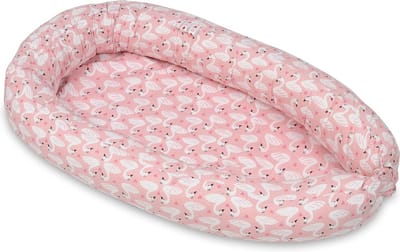 Baby nestje - roze - zwanen - met uitneembaar matras