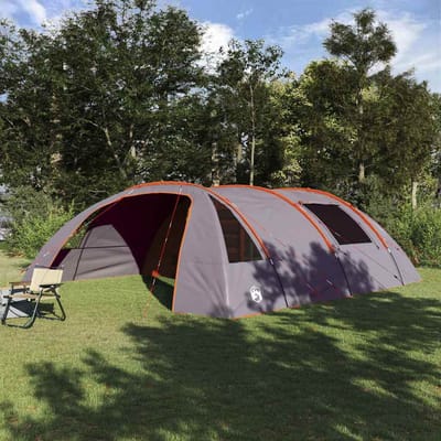 vidaXL - Tunnel - Tent - voor - 6 - Personen - 6-persoons - Grijs - en - Oranje