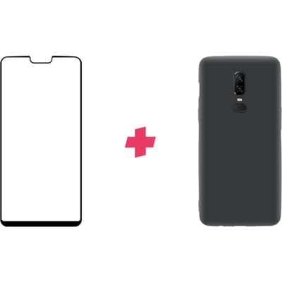 Bundel: OnePlus 6 screenprotector + Zwart TPU hoesje